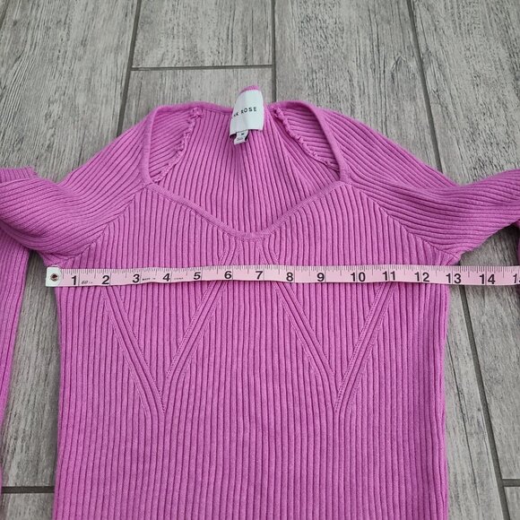 Women’s Ribbed Sweetheart Neck Long Sleeve Sweater Pink Rose Size Medium - Picture 7 of 10